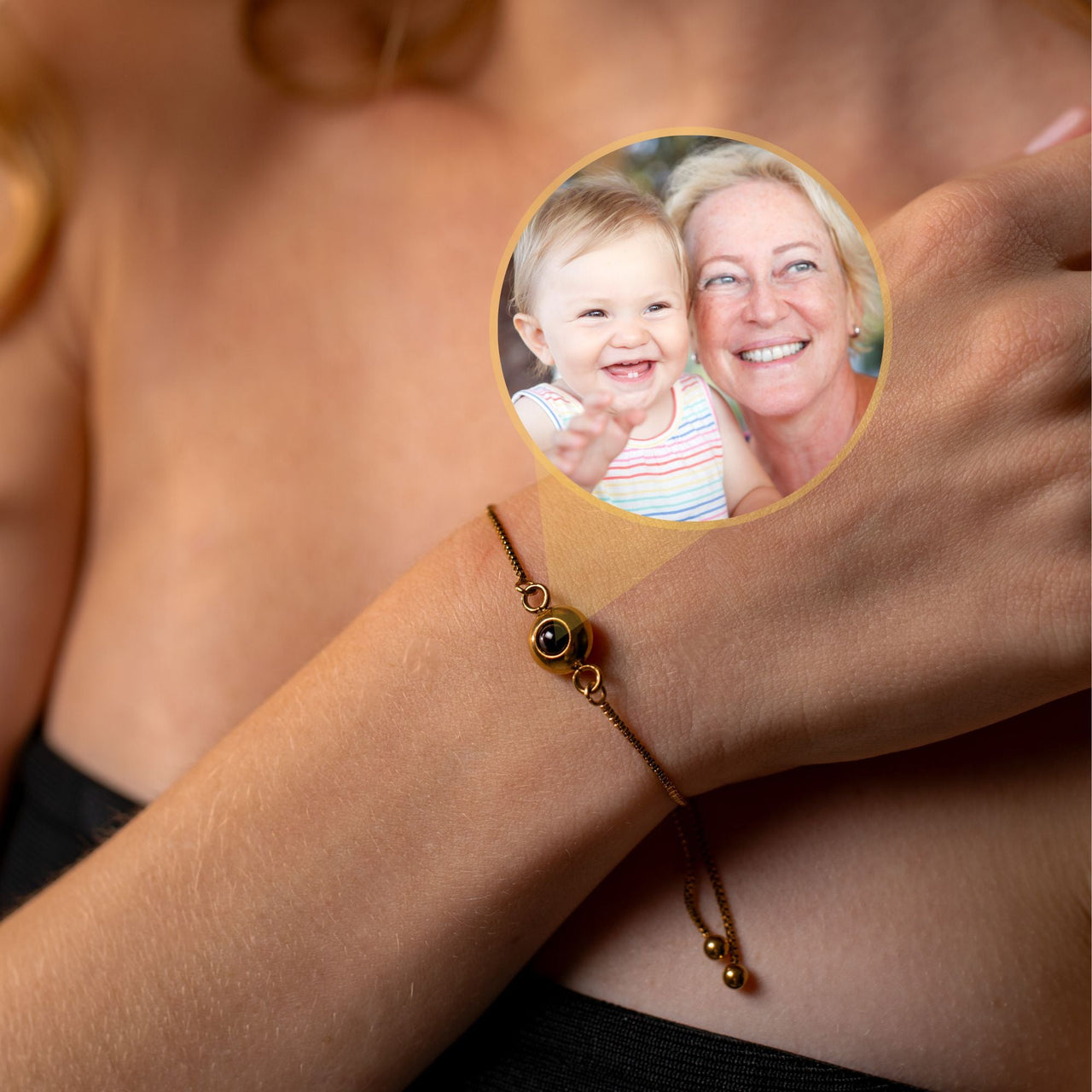 Bubble Personalized Photo Bracelet For Women - Personalized Gift For Woman - Custom Jewelry For Her - Custom Bracelet Picture - Personalised Photo Gift Bracelet Gold Brother & Sisters
