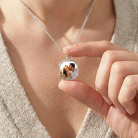 Thumbnail for Looking down at the silver octagon pendant in her fingers, couple photo revealed | SKU: TPH-OCTN-SILVER