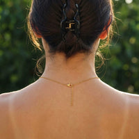 Thumbnail for Minimalist Name Necklace lobster clasp and adjustable extension chain seen at the nape | SKU: minimalistnn-gold