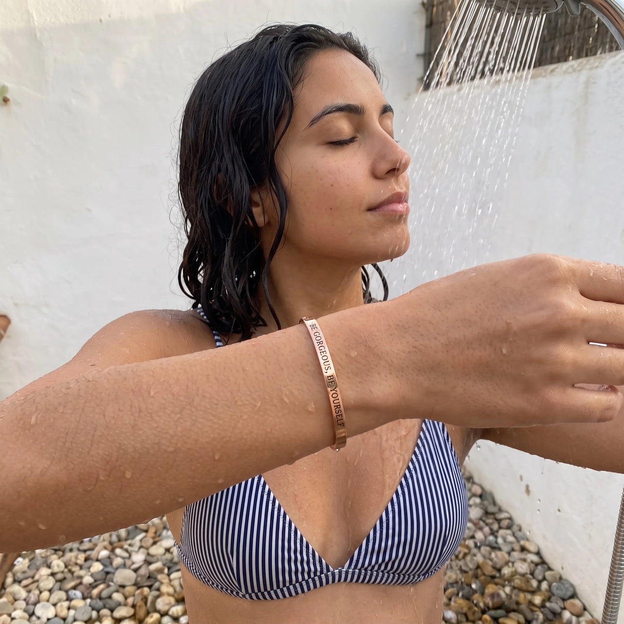 Affirmation bracelet — worn in the shower, waterproof, rose gold | SKU: bgby-rg