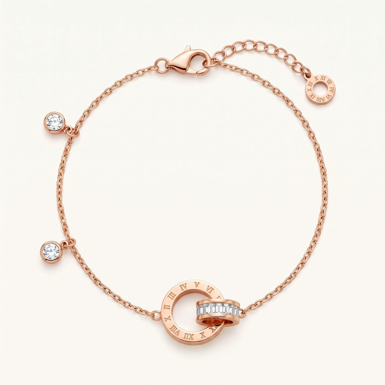 Bracelet with Joined Rings & Crystals, rose gold bracelet | SKU: 25535338-rose-gold