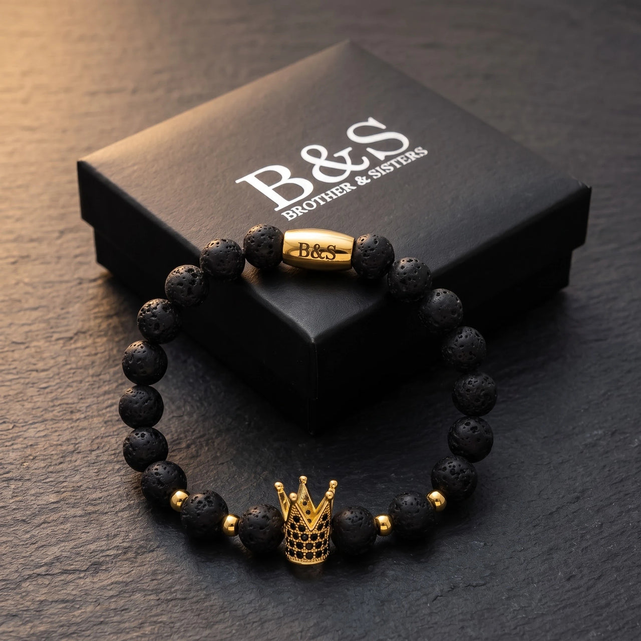 Gold Crown with Lava Stones – in its Brother & Sisters gift box | Brother & Sisters | SKU: 22068514-gold-XS-14-15, 22068514-gold-S-16-17, 22068514-gold-M-18-19, 22068514-gold-L-20-21, 22068514-gold-XL-22-23