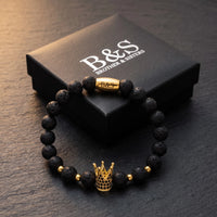 Thumbnail for Gold Crown with Lava Stones – in its Brother & Sisters gift box | Brother & Sisters | SKU: 22068514-gold-XS-14-15, 22068514-gold-S-16-17, 22068514-gold-M-18-19, 22068514-gold-L-20-21, 22068514-gold-XL-22-23