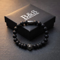 Thumbnail for Black Lion & Black Stones Bracelet – in the Brother & Sisters gift box | Brother & Sisters | SKU: 20712286-gun-black-XS-14-15, 20712286-gun-black-S-16-17, 20712286-gun-black-M-18-19, 20712286-gun-black-L-20-21, 20712286-gun-black-XL-22-23