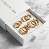 Thumbnail for Huggie Hoop Earrings Set of 4 Pairs in Gold in the Brother & Sisters gift box | SKU: huggie-set-gold