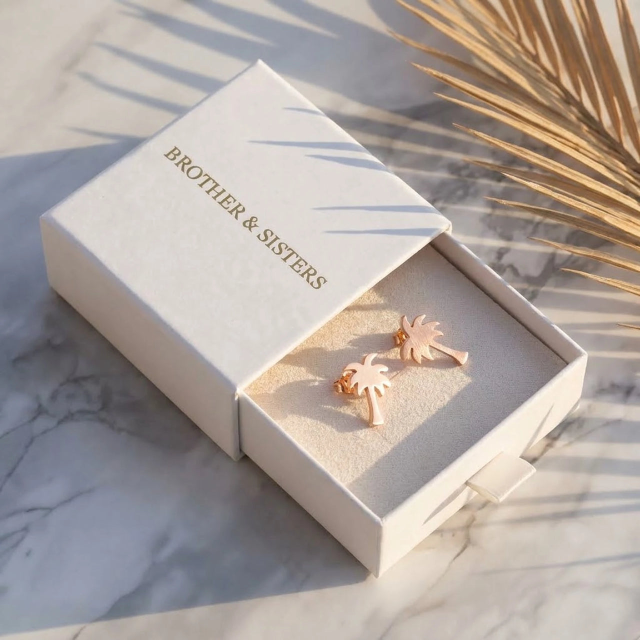 Palm tree earrings — in the gift box, rose gold | SKU: 10287609-rose-gold-color