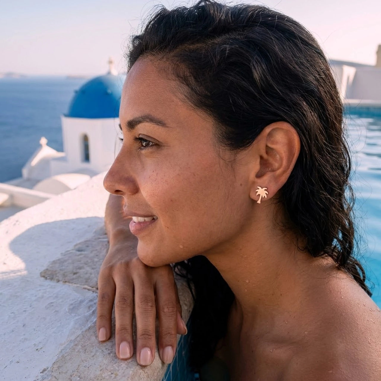 Stainless steel stud earrings — worn by the water, rose gold | SKU: 10287609-rose-gold-color