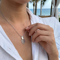 Thumbnail for Silver necklace worn, showing its real size | SKU: 8050907-white-gold