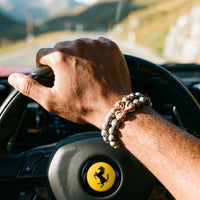 Thumbnail for Rose Gold Lion & Grey Stones Set – worn at the steering wheel of a luxury car | Brother & Sisters | SKU: 21039839SET-rose-gold-XS-14-15, 21039839SET-rose-gold-S-16-17, 21039839SET-rose-gold-M-18-19, 21039839SET-rose-gold-L-20-21, 21039839SET-rose-gold-XL-22-23
