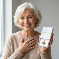 Thumbnail for The gold round photo necklace with a wedding photo in the Brother & Sisters gift box | SKU: TPH-RNDN-GOLD