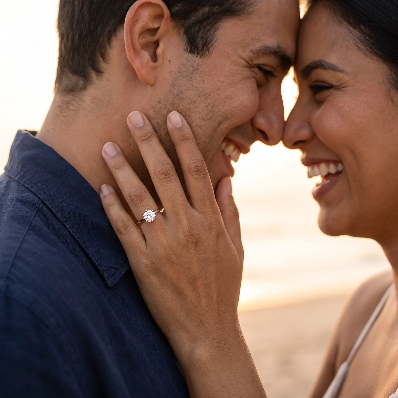 Solitaire engagement ring — worn by a couple, silver | SKU: 33759698-4.5-silver